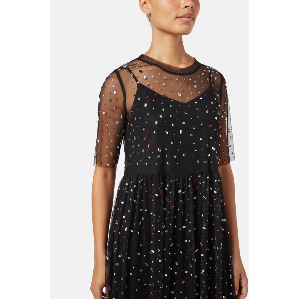 Gorman Womens Dark Fairy Mesh Grunge Rhinestone‎ Dress Midi Size 12 Whimsical - Picture 3 of 14